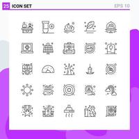 Line Pack of 25 Universal Symbols of cake quill environment pen feather Editable Vector Design Elements