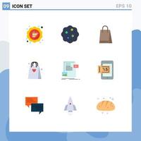 Editable Vector Line Pack of 9 Simple Flat Colors of document bag zoom hobby shopping Editable Vector Design Elements