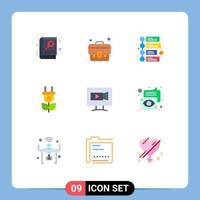 9 Universal Flat Color Signs Symbols of camera screen advertisement monitor electricity Editable Vector Design Elements