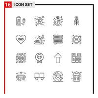 Pictogram Set of 16 Simple Outlines of hurt level heart construction laser Editable Vector Design Elements