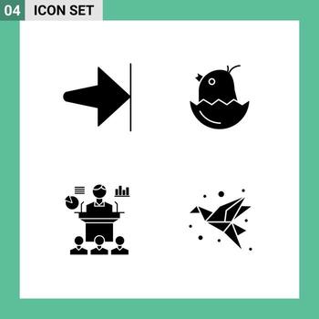 4 Universal Solid Glyphs Set for Web and Mobile Applications arrow convention chicken happy seminar Editable Vector Design Elements
