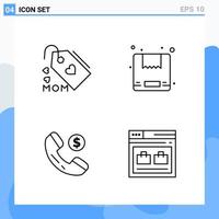 Modern 4 Line style icons Outline Symbols for general use Creative Line Icon Sign Isolated on White Background 4 Icons Pack Creative Black Icon vector background