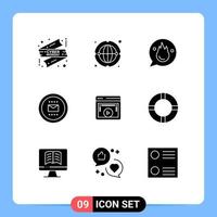 Pack of 9 creative Solid Glyphs of work office chat job training Editable Vector Design Elements