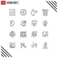 Mobile Interface Outline Set of 16 Pictograms of mind idea human home cloud Editable Vector Design Elements