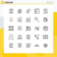 Group of 25 Lines Signs and Symbols for list develop pin coding easter Editable Vector Design Elements