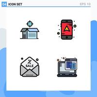 Modern Set of 4 Filledline Flat Colors and symbols such as open product message product navigation web Editable Vector Design Elements