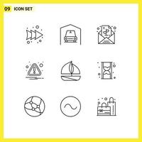 User Interface Pack of 9 Basic Outlines of glass boat paper beach error Editable Vector Design Elements