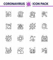 Covid19 icon set for infographic 16 Line pack such as germs bacteria list paper medicine viral coronavirus 2019nov disease Vector Design Elements