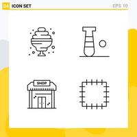 Line Pack of 4 Universal Symbols of cocktail education baseball sport shop Editable Vector Design Elements