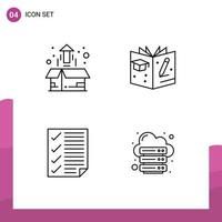 Mobile Interface Line Set of 4 Pictograms of box data plant graduate page Editable Vector Design Elements