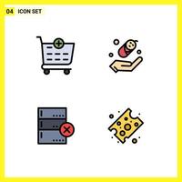 4 Thematic Vector Filledline Flat Colors and Editable Symbols of checkout cheese child cancel piece of cheese Editable Vector Design Elements