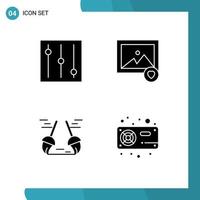 4 Thematic Vector Solid Glyphs and Editable Symbols of tools fan photo cleaning radiator Editable Vector Design Elements