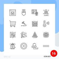 Group of 16 Modern Outlines Set for light fresh beared brainstorm server Editable Vector Design Elements