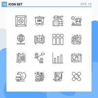 Set of 16 Modern UI Icons Symbols Signs for world navigation medicine globe living Editable Vector Design Elements