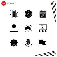 9 Universal Solid Glyphs Set for Web and Mobile Applications direction arrows lock arrow pin Editable Vector Design Elements