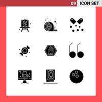 Modern Set of 9 Solid Glyphs and symbols such as traffic hand omega stop candy Editable Vector Design Elements