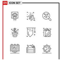 9 iconos generales para el diseño de sitios web, impresión y aplicaciones móviles 9 símbolos de contorno signos aislados en fondo blanco 9 paquete de iconos icono negro creativo fondo vectorial vector