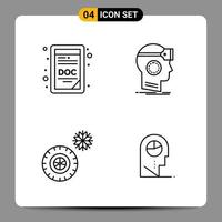 4 Black Icon Pack Outline Symbols Signs for Responsive designs on white background 4 Icons Set Creative Black Icon vector background