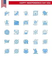 Set of 25 Vector Blues on 4th July USA Independence Day such as american icecream barbecue american shield Editable USA Day Vector Design Elements