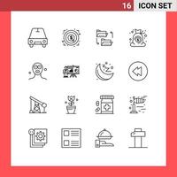 Set of 16 Vector Outlines on Grid for cosmetics finance document money bag Editable Vector Design Elements