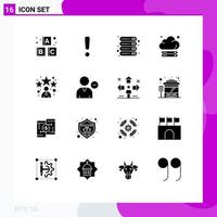 Mobile Interface Solid Glyph Set of 16 Pictograms of bookmark technology device storage cloud Editable Vector Design Elements