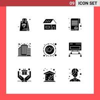 9 Universal Solid Glyphs Set for Web and Mobile Applications water droop finance office building Editable Vector Design Elements