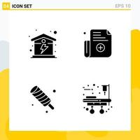 Collection of 4 Universal Solid Icons Icon Set for Web and Mobile Creative Black Icon vector background