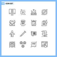 Mobile Interface Outline Set of 16 Pictograms of real estate internet of things button cross Editable Vector Design Elements