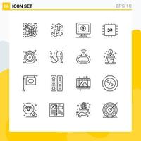 Modern Set of 16 Outlines Pictograph of food hardware monitor gadget computers Editable Vector Design Elements