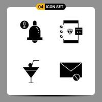 4 Black Icon Pack Glyph Symbols Signs for Responsive designs on white background 4 Icons Set Creative Black Icon vector background