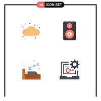 4 iconos planos universales establecidos para aplicaciones web y móviles panadería pastelería noche altavoz dormir elementos de diseño vectorial editables vector