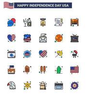 USA Happy Independence DayPictogram Set of 25 Simple Flat Filled Lines of doors day glass receipt usa Editable USA Day Vector Design Elements