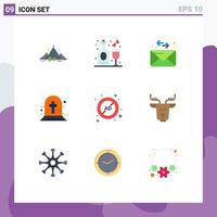 Set of 9 Modern UI Icons Symbols Signs for ad block tomb wine halloween graveyard cross graveyard cross Editable Vector Design Elements