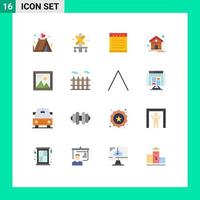 Editable Vector Line Pack of 16 Simple Flat Colors of development coding notebook house home Editable Pack of Creative Vector Design Elements