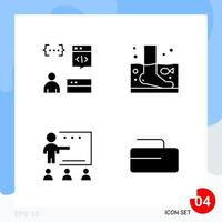 Modern Pack of 4 Icons Solid Glyph Symbols isolated on White Backgound for Website designing Creative Black Icon vector background