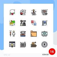 Mobile Interface Flat Color Filled Line Set of 16 Pictograms of mail view financial pencil document Editable Creative Vector Design Elements