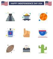 Set of 9 Modern Flats pack on USA Independence Day usa foam hand ball liquid flask Editable USA Day Vector Design Elements