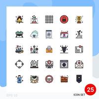 Group of 25 Filled line Flat Colors Signs and Symbols for award multimedia grid media player lock Editable Vector Design Elements