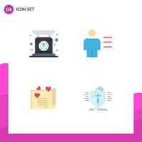 paquete de 4 iconos planos modernos, signos y símbolos para medios de impresión web, como comprobar el peso de la carta de amor, pesando la propuesta de pareja corporal, elementos de diseño vectorial editables vector