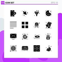 Modern Set of 16 Solid Glyphs Pictograph of text align data food bite Editable Vector Design Elements