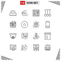 Pack of 16 creative Outlines of computer rings person gymnastics web Editable Vector Design Elements