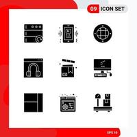 Mobile Interface Solid Glyph Set of 9 Pictograms of box help interior contact us chat Editable Vector Design Elements