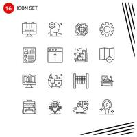 Mobile Interface Outline Set of 16 Pictograms of data logistic earth gear terra Editable Vector Design Elements