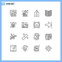 Pictogram Set of 16 Simple Outlines of globe servers finance information big data Editable Vector Design Elements