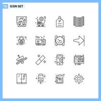 Pictogram Set of 16 Simple Outlines of globe servers finance information big data Editable Vector Design Elements