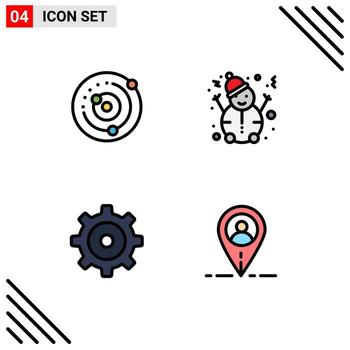 4 Thematic Vector Filledline Flat Colors and Editable Symbols of orbit setting solar system snow map Editable Vector Design Elements