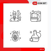 Creative Set of 4 Universal Outline Icons isolated on White Background Creative Black Icon vector background