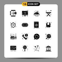 User Interface Pack of 16 Basic Solid Glyphs of feminism table pc camping sun Editable Vector Design Elements