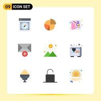 Mobile Interface Flat Color Set of 9 Pictograms of message invite finance female card Editable Vector Design Elements