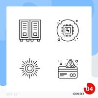 Modern Pack of 4 Icons Line Outline Symbols isolated on White Backgound for Website designing Creative Black Icon vector background